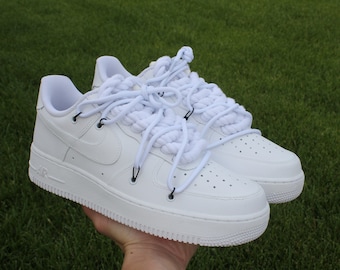 Custom Air Force 1 Matte White Rope Laces Overlay Laced Custom Shoes