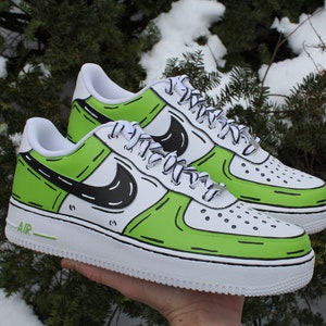 Custom Air Force 1 "Light Green Cartoon" // Cartoon Effect Outline Custom Shoes