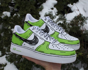 Custom Air Force 1 Shoes: Light Green Cartoon Outline