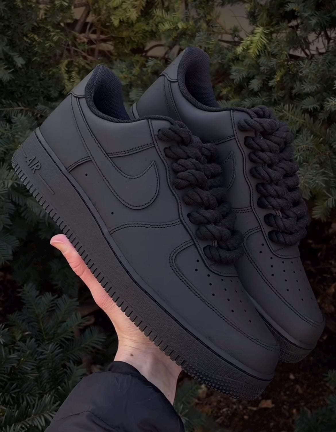Custom Matte Black Air Force 1 With Thick Black Rope Laces - Etsy
