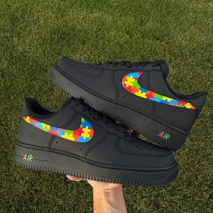 Custom Air Force 1 Black "Autism Awareness" Shoes