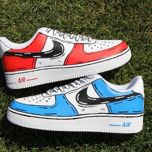 Custom Air Force 1 "Colorful Red & Blue Cartoon" // Cartoon Effect Outline Custom Shoes