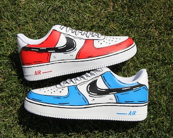 Custom Air Force 1 colorful Red & Blue Cartoon // - Etsy Custom Air Force 1 colorful Red & Blue Cartoon // - Etsy