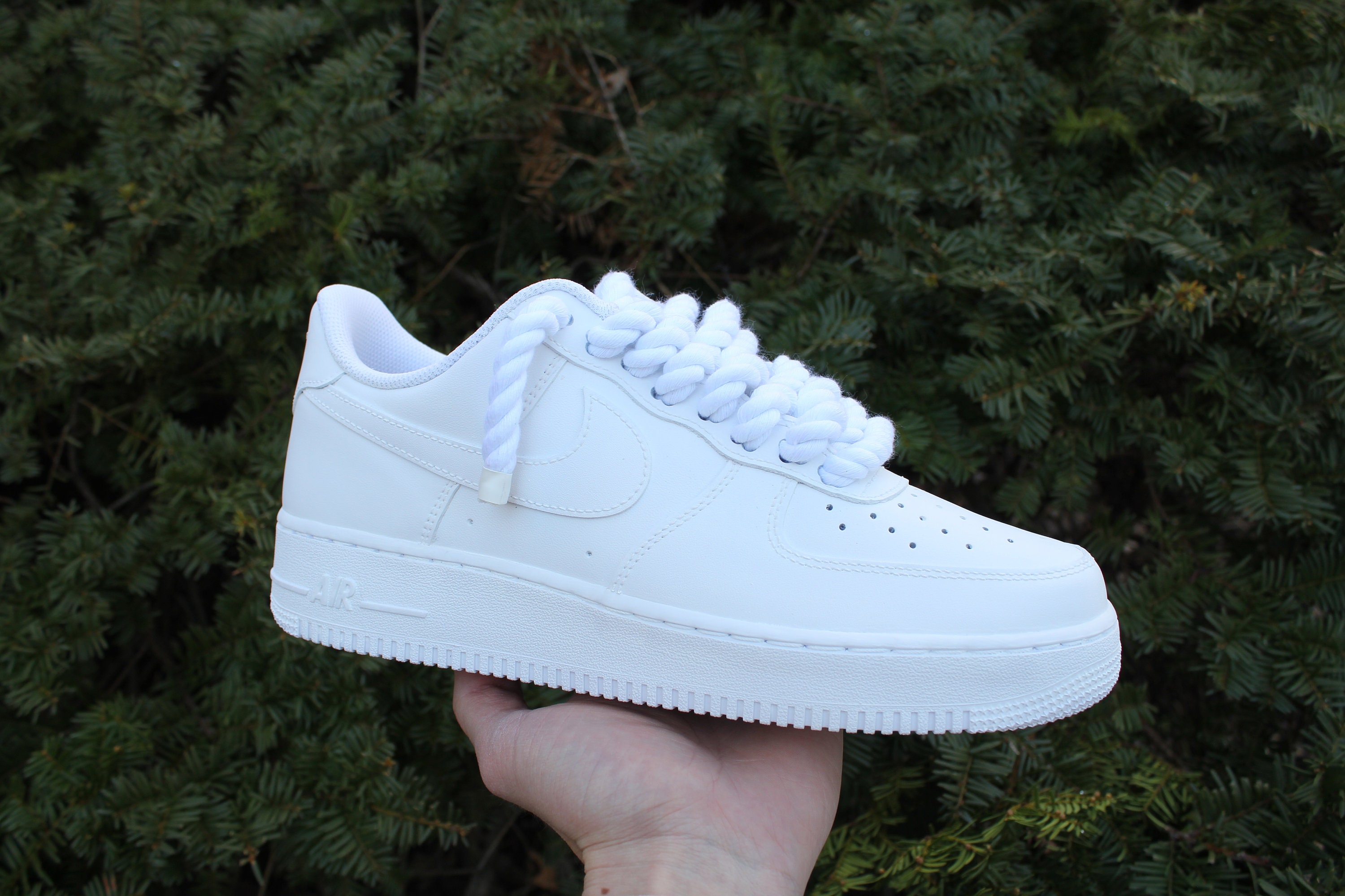 Custom Air Force 1 “ultra Matte White Shoes With Thick White Rope