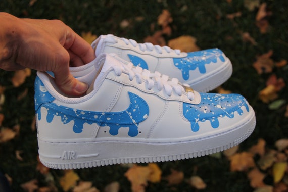 Custom Air Force 1 baby Blue Drip Splatter // 