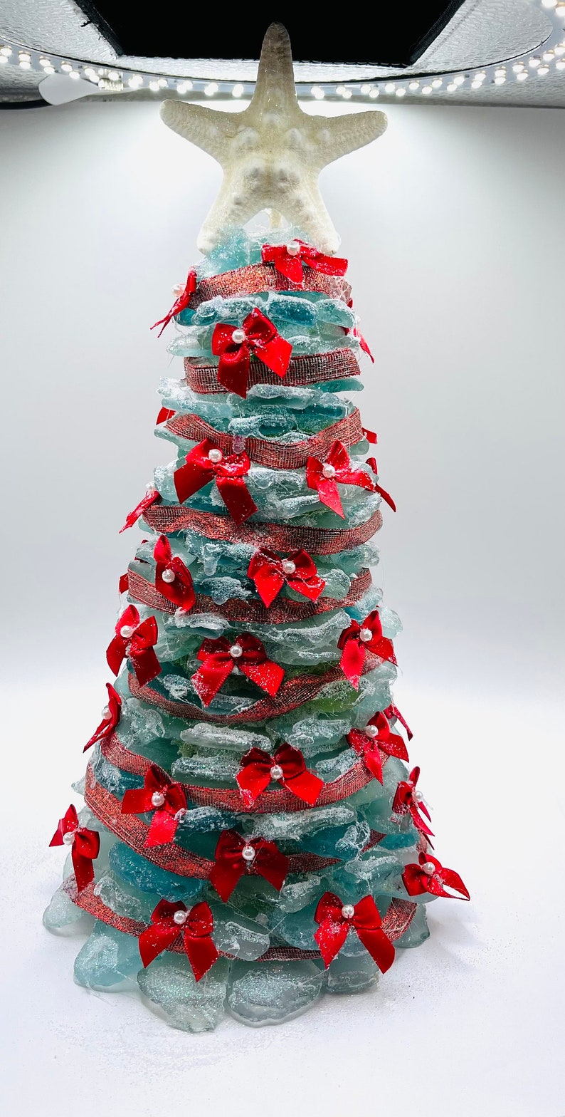 Sea Glass Christmas Tree, Homemade Aqua Sea Glass Christmas Tree