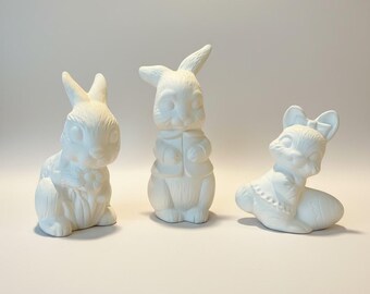 Ceramic Bisque Rabbit Figurines Set – Ready to Paint Easter Craft Tallest 4” H