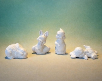 Set of 4 White Ceramic Bisque Bunny Rabbit Figurines Unpainted Easter Craft Decor 2.5” #1