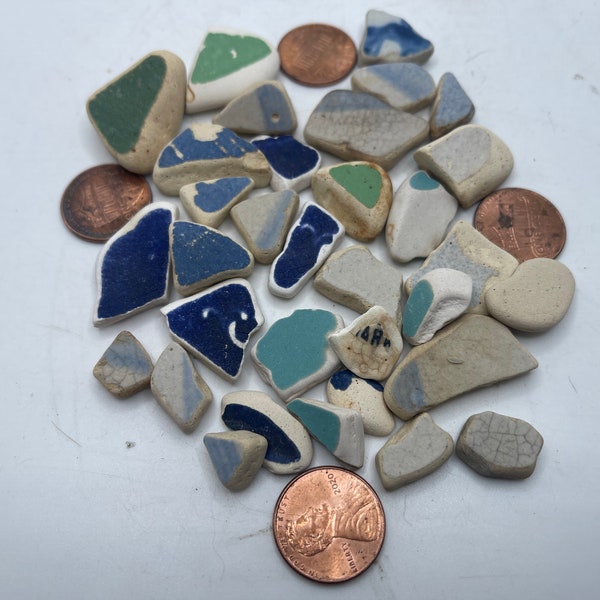 Small Pieces Of Homemade Sea Pottery, 20+ Small Pieces Sea Pottery, Surf Pottery Blue Sea Pottery #15C