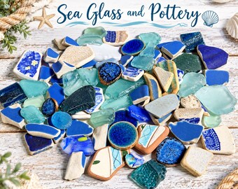 80 Pieces Homemade Sea Glass  Pottery Mix – Blue, Aqua & White Craft Mosaic Pieces #44