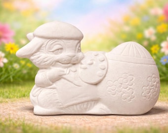 Ceramic Bisque Bunny Painting Easter Egg Figurine Ready to Paint #5B 3 1/8”