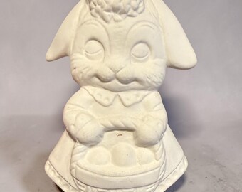 Ceramic Bisque Easter Bunny Girl w/ Egg Basket Ready to Paint Figurine #10a