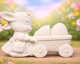 Ceramic Bisque Bunny Pulling Egg Cart #6B Ready to Paint Easter Craft 3 1/4”