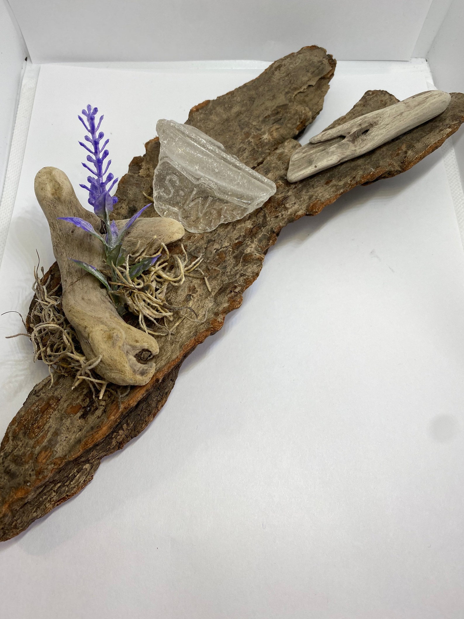 Natural Driftwood Art With Clear Sea Glass and Lavender Etsy