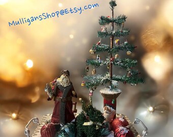Vintage Christmas, Christmas Centerpiece,  Metal Tray, Santa with Tree , Christmas Decorations, Christmas Decor,#5