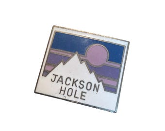 Vintage Jackson Hole Wyoming Enamel Souvenir Pin Mountain Sunset