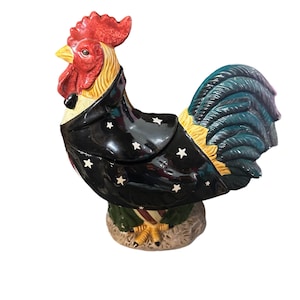 Vintage 2002 Rooster Cookie Jar Patriotic American Flag Heartfelt Kitchen, Rooster Cookie Jar, (MOM)
