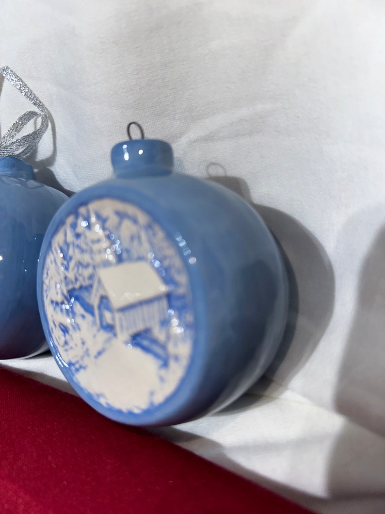 Vintage Christmas Ornaments , Blue and White Christmas Bulbs , Vintage