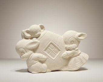 Ceramic Bisque Baby Animals with Egg Figurine – Ready to Paint – Easter Craft #3a