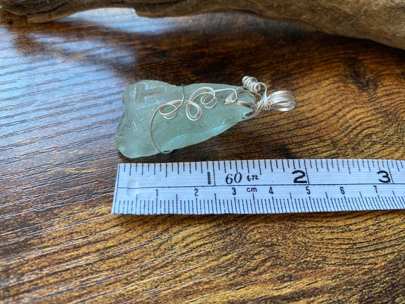 Genuine Aqua Sea Glass Pendant And 925 Sterling Silver Chain