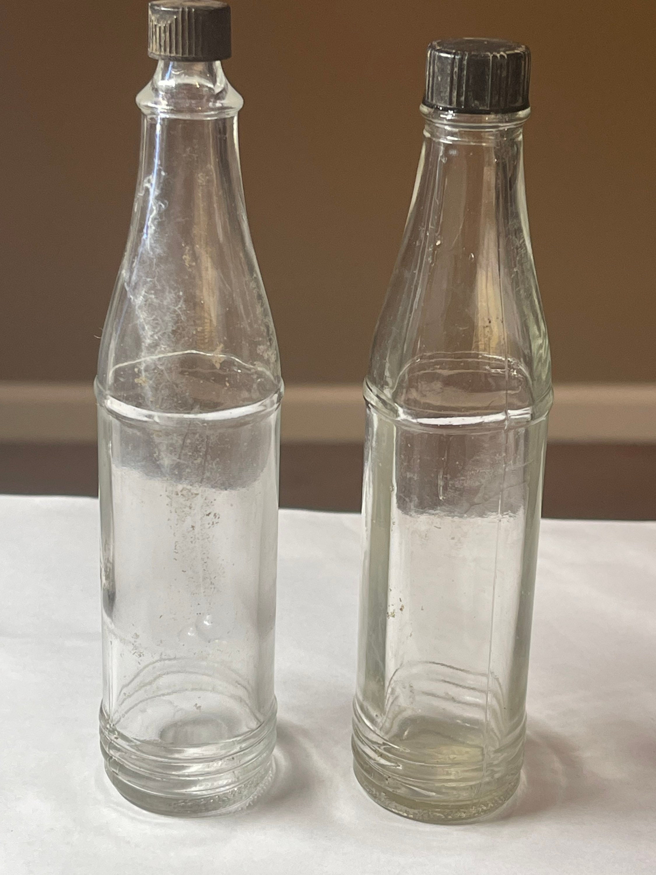 2 Vintage Clear Glass Hot Sauce Bottles 778 Etsy