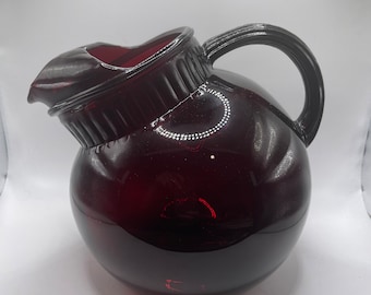 Vintage Anchor Hocking Royal Ruby Glass Pitcher, Red Depression Rudy Glass Set #825