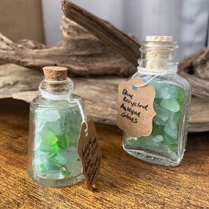 Set of 2 Antique Clear Glass Bottles Filled W/ Antique Tumbled, Recycled Glass #19