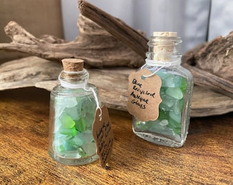 Set of 2 Antique Clear Glass Bottles Filled W/ Antique Tumbled, Recycled Glass #19