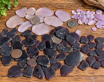 70-Piece Homemade Tumbled Glass Lot – Purple, Lavender & Dark Plum Craft Pieces, Sea Glass Lot, #37
