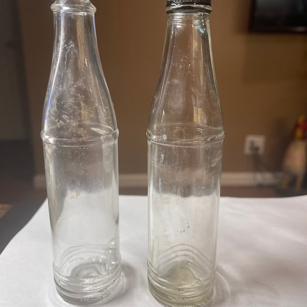 2 Vintage Clear Glass Hot Sauce Bottles #424