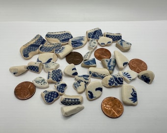 Sea Pottery Pieces Blue and White Small Vintage Broken Mosaic Pieces #499