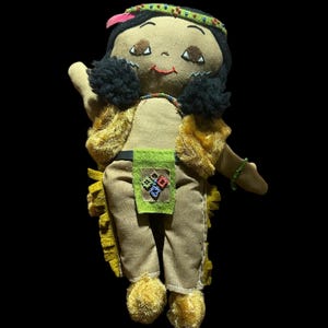 Vintage Indian Doll, Vintage Stuffed Doll,, Fabric Doll, Vintage Plush