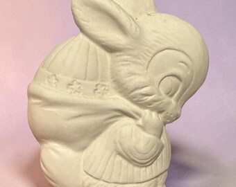 Ceramic Bisque Bunny with Egg Figurine – Ready to Paint – Easter Craft Decor #4A