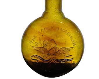 Vintage Olive Yellow Glass Bottle The Early American Living History Society #001A