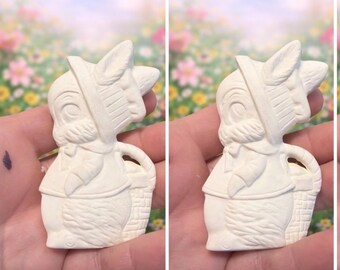 Vintage Ceramic Bisque Easter Bunny w/ Basket Ornament Ready to Paint #8b