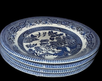 Churchill England Blue Willow Dinner Plates Vintage Transferware 10” Set of 4