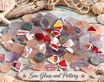 100-Piece Sea Glass and Pottery Lot | Pink, Purple & Red Mixed Craft Pieces | Coastal Mosaic Supply #48