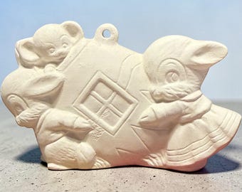 Ceramic Bisque Baby Animals with Egg Figurine – Ready to Paint – Easter Craft #3B