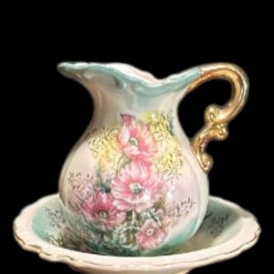 Vintage Lefton Hand Painted Pitcher and Bowl 5523
