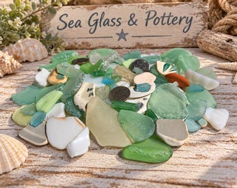 75-Piece Sea Glass & Pottery Lot | Found in the Woods | Tumbled Craft Pieces # 40