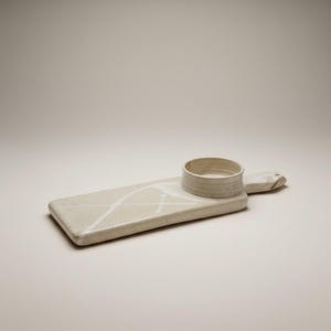 Handmade Pottery Serving Tray w Attached Dip Bowl Stoneware Appetizer Platter