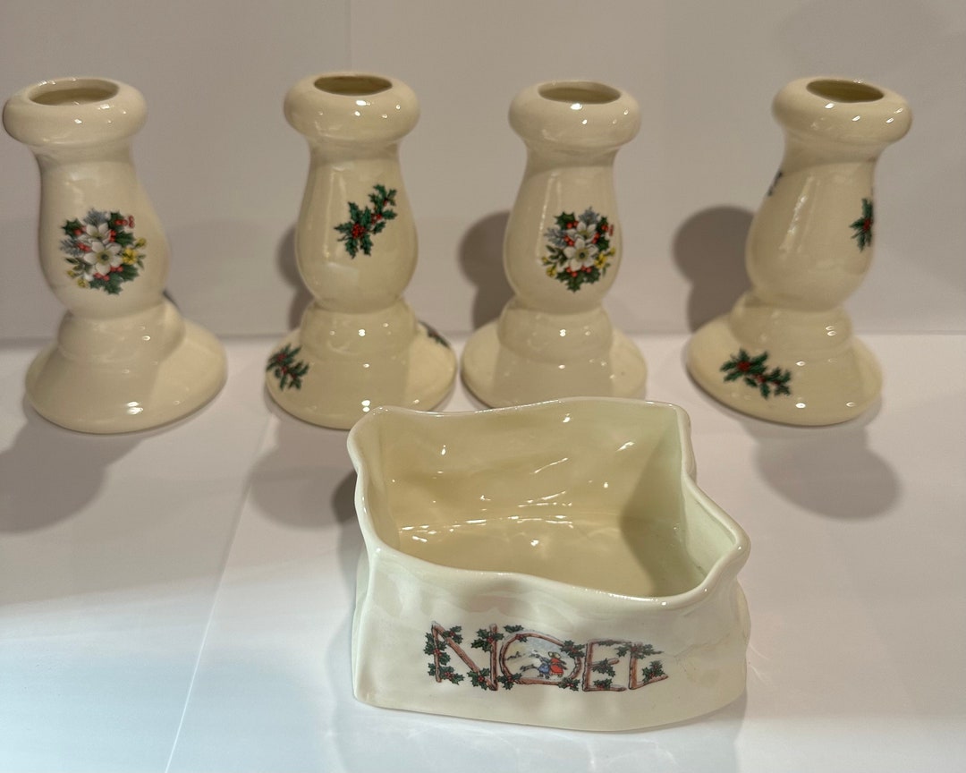 Vintage Ceramic Christmas Candle Holders and Sugar Pack Holder Etsy