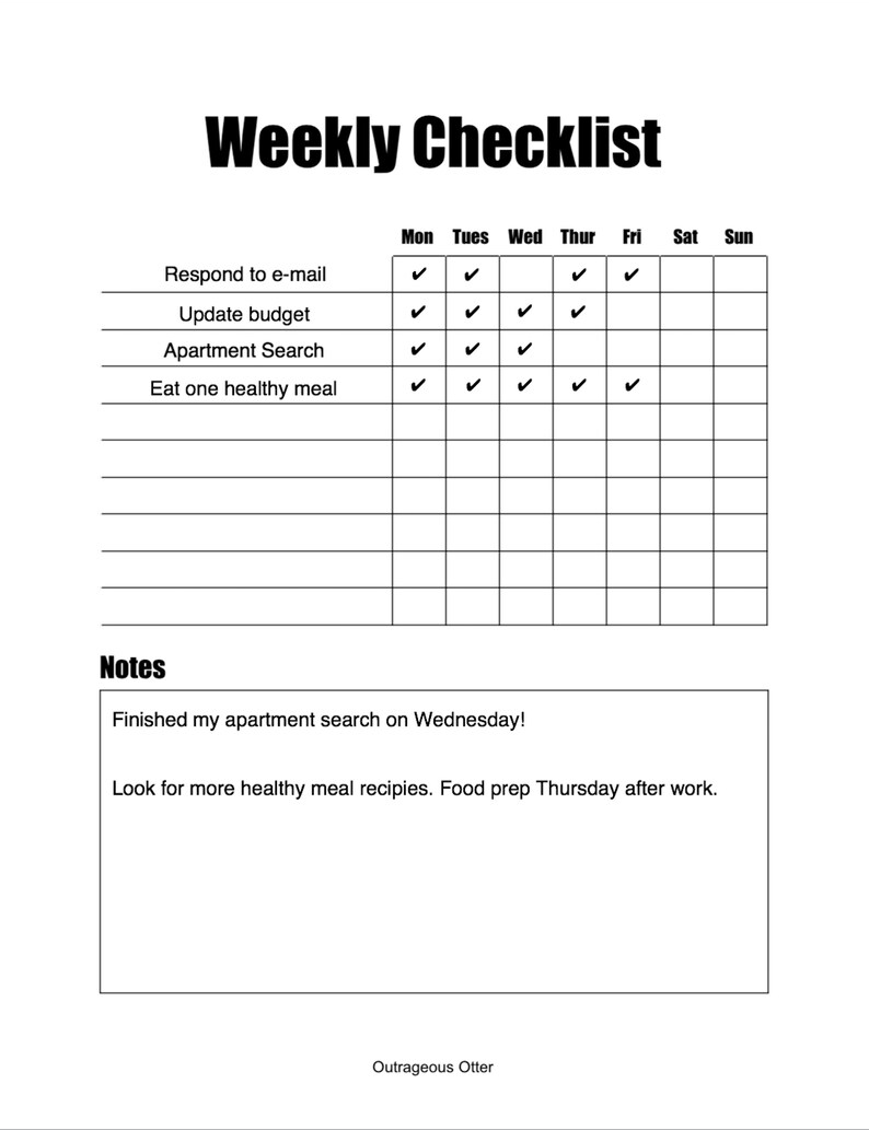 Weekly Checklist Fillable PDF Etsy