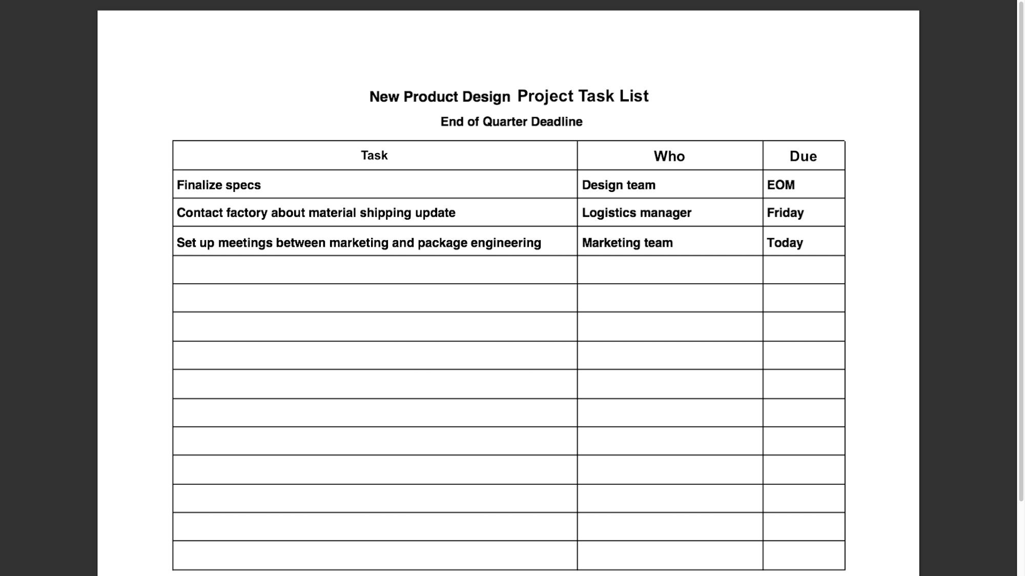 Project Task List Form Fillable PDF - Etsy