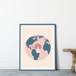 Breastfeeding Original Art Print, Earth globe dripping human milk, Hand-lettered Illustration