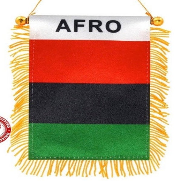 Afro American Window Hanging Flag - Rearview Mirror & Double Sided | 4X6 Inch | Fast Shipping