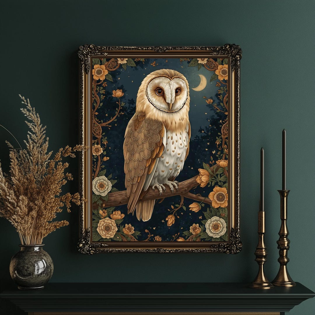 Vintage Barn Owl Wall Art Print | Cottagecore Decor | Dark Academia ...