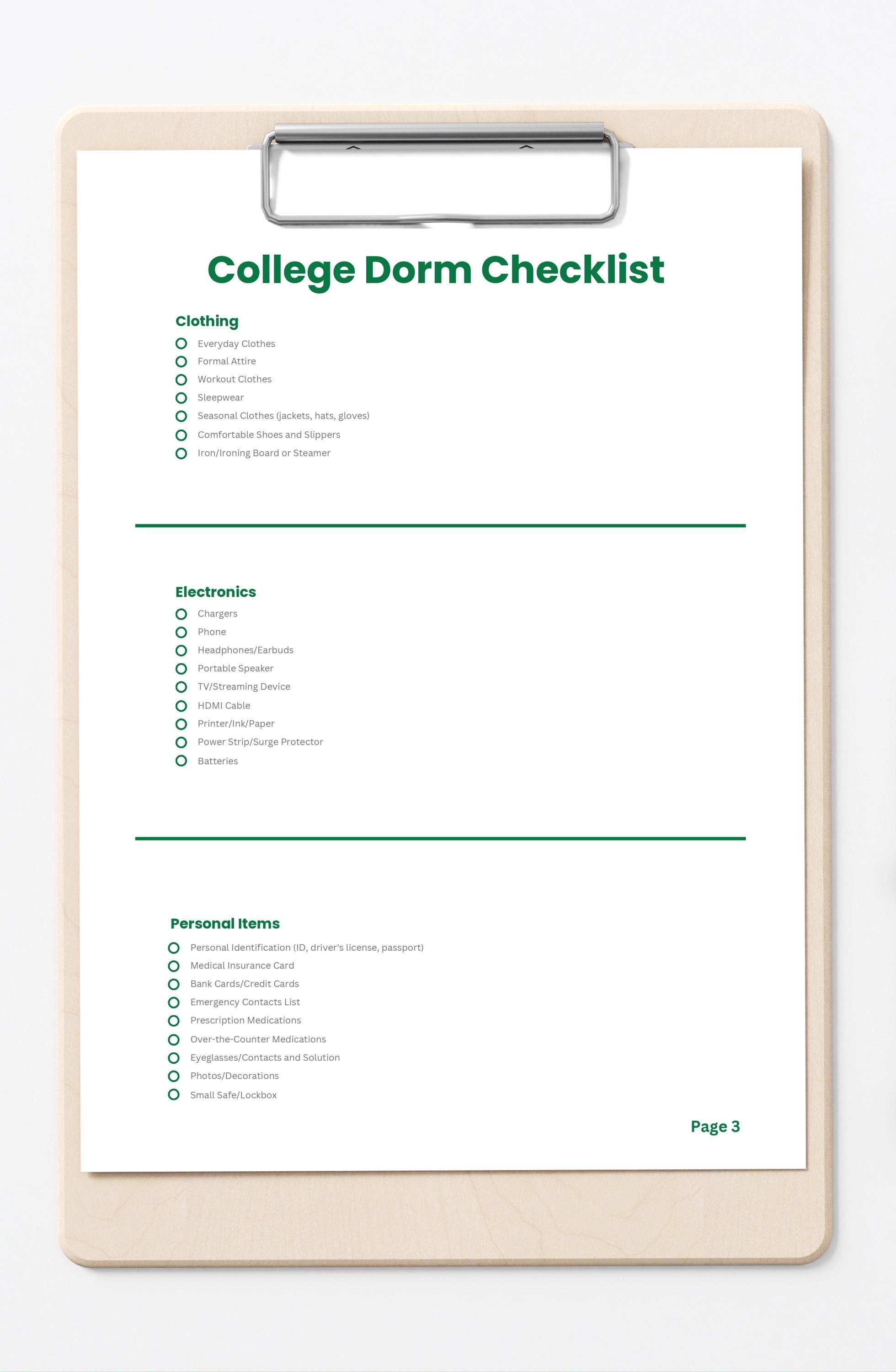 College Dorm Checklist: Printable Dorm Essentials List (digital ...