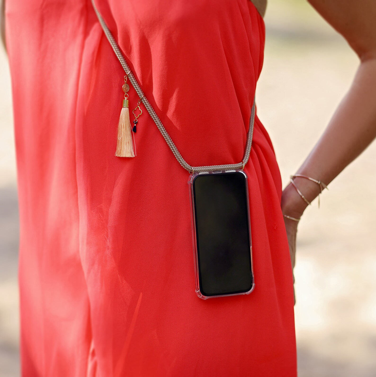 Crossbody Phone case lanyard with rope with 2 pendants Etsy