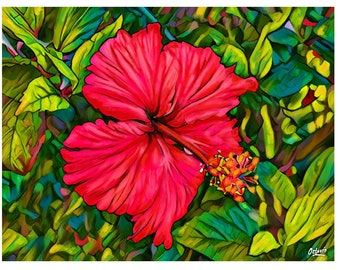 Hibiscus Flower Print Art Giclee Puerto Rico Wall Decoration Forest Landscape Flor Amapola Puerto Rico